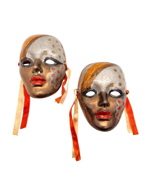 Handcrafted Other - Handcrafted Venetian-Style Solid Brass Wall Masks Ribbons Metallic Made in India